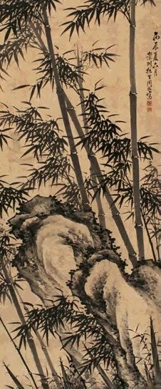 周拔 竹石图 立轴 纸本