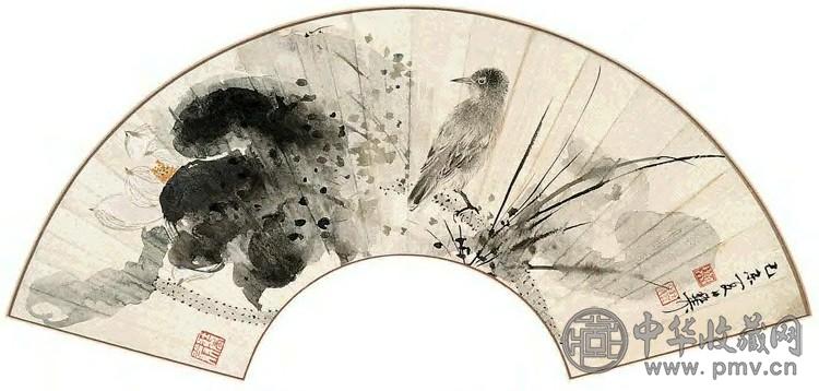 谢稚柳 1979年作 花鸟 扇面 设色纸本