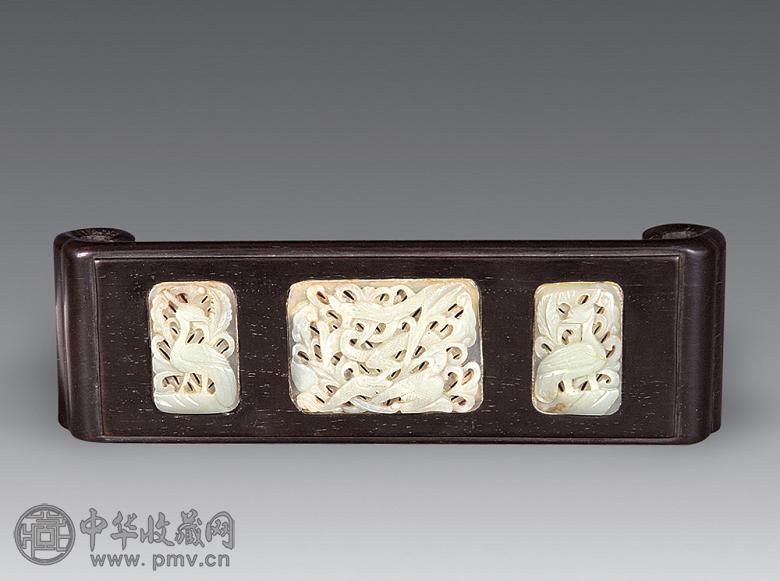 清 檀木嵌玉花片墨床