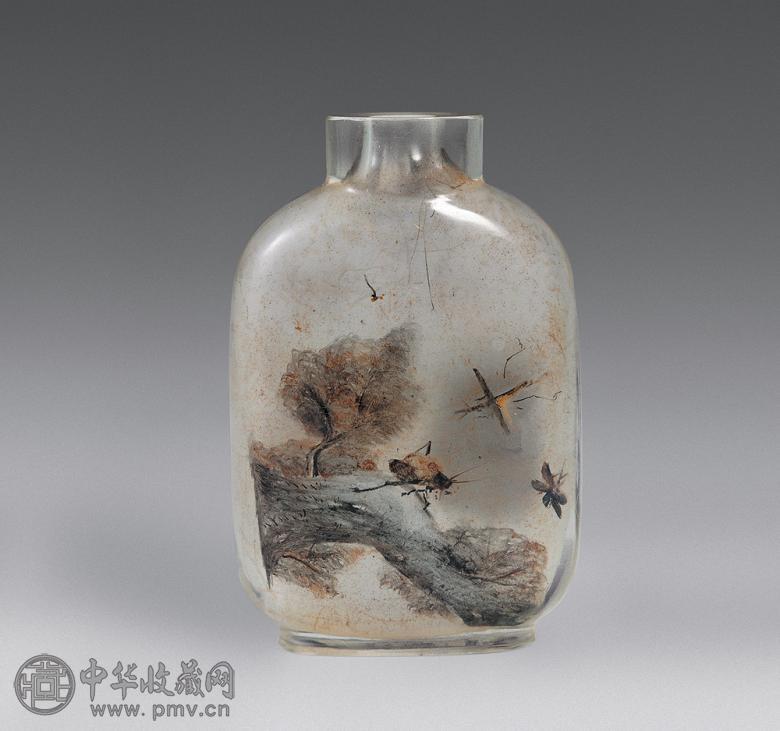 民国 内画博古图玻璃烟壶