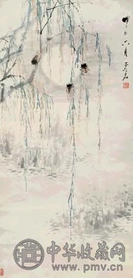 虚谷 1894年作 月夜柳蝉 立轴 设色纸本
