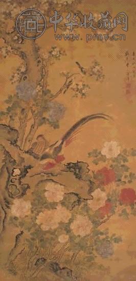 章声 1691年作 玉堂福贵图 立轴 设色绢本