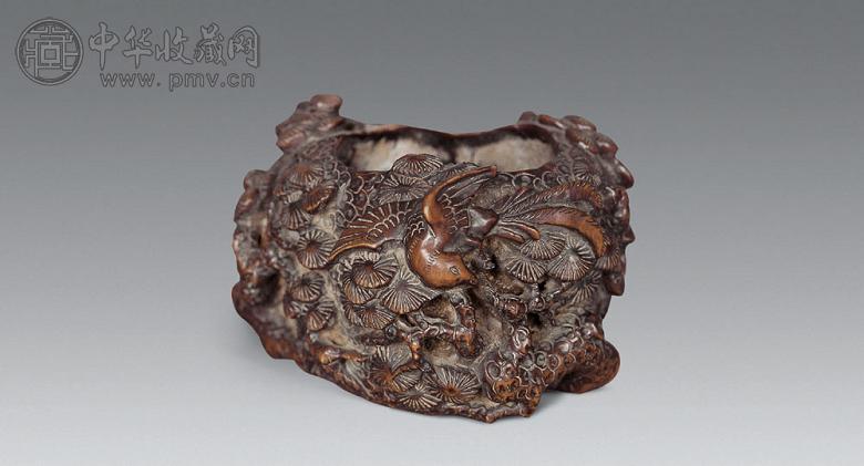 清 黄杨雕松鸟洗