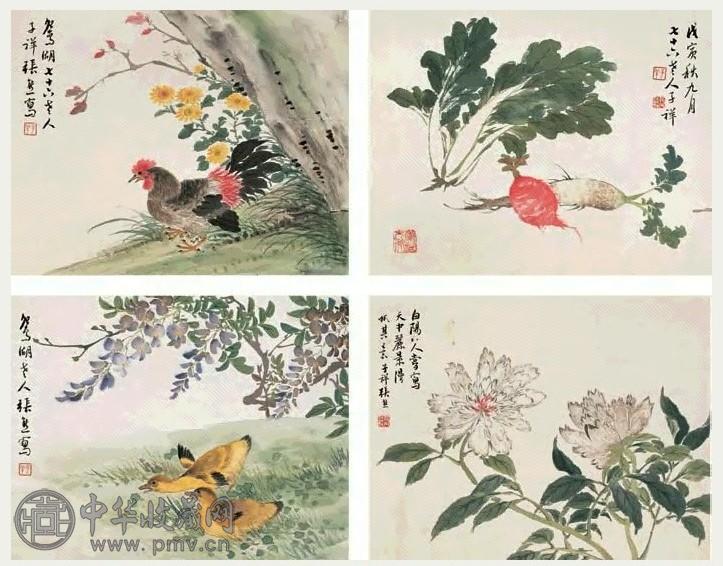 张熊 花鸟册 册页 六开 设色纸本