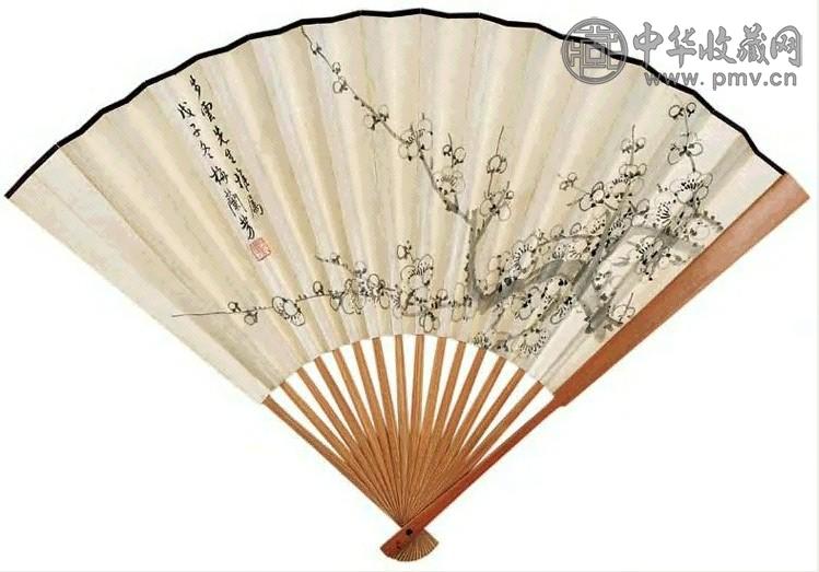 松林桂月筆-梅花扇面画 扁額 松林桂月筆-梅花扇面画 扁額