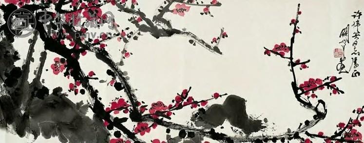 现代 关山月 红梅 镜心