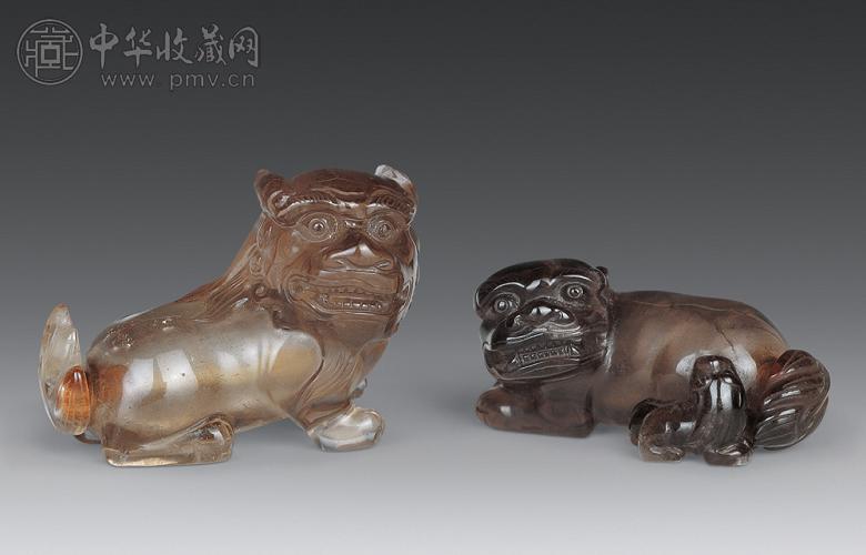 民国 茶晶雕太狮鼻烟壶(2件)