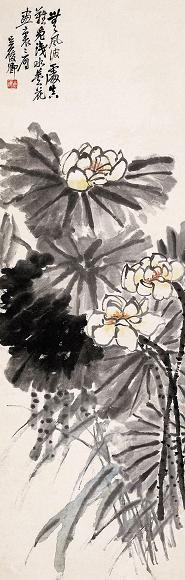 吴昌硕 荷花图 立轴 设色纸本