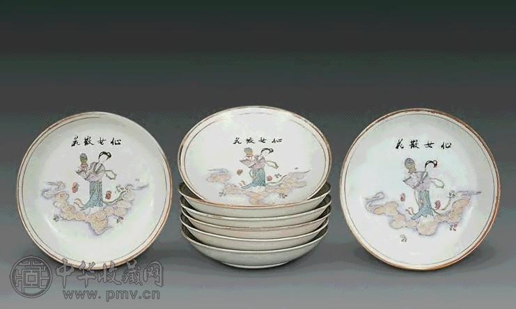 民国 粉彩仙女散花盆(8件)