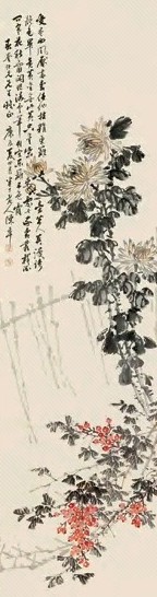 陈半丁 庚辰(1940)年作 东篱佳色 立轴 设色纸本