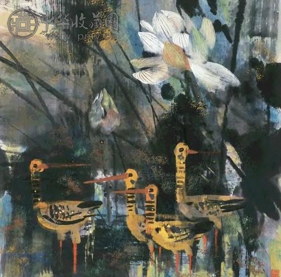 黄永玉 荷塘 立轴 设色纸本