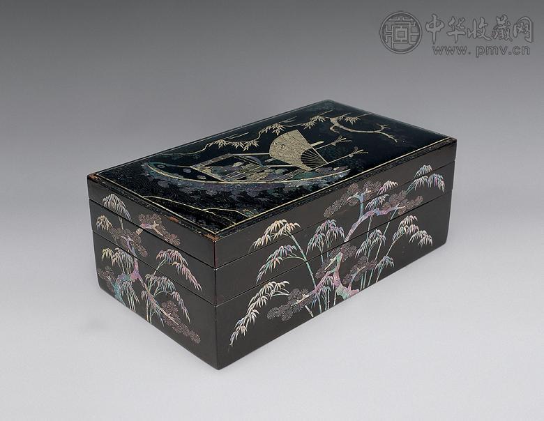 清 镶螺钿赤壁图二层果盒