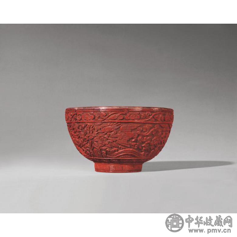 明嘉靖 剔红雕漆福禄“穿花凤鹤”图碗