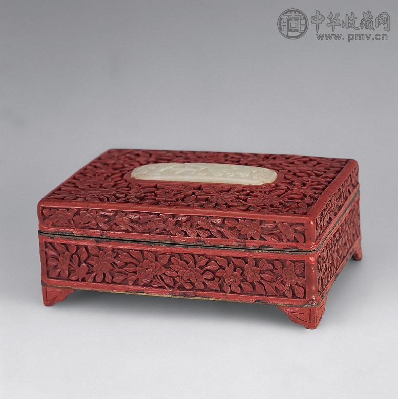 清 铜胎剔红镶玉盒