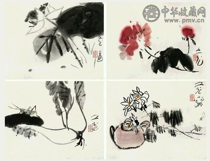 近现代 谢之光 杂画 册页(9开选4)