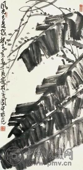 姜宝林 秋雨芭蕉 立轴 墨色纸本