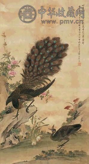 蒋延锡 1702年作 孔雀 立轴 设色绢本