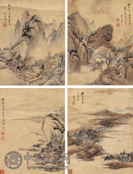 黄均 1830年作 仿古 册页(4开) 设色纸本