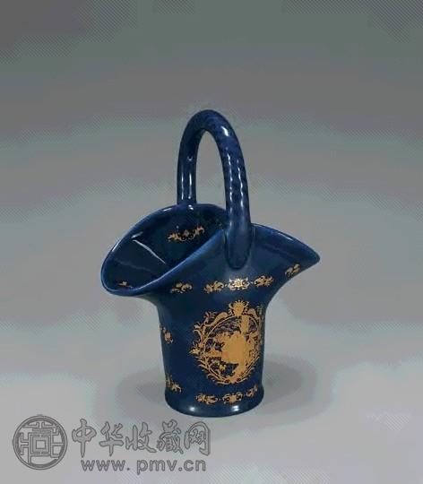 西洋蓝釉金彩花篮