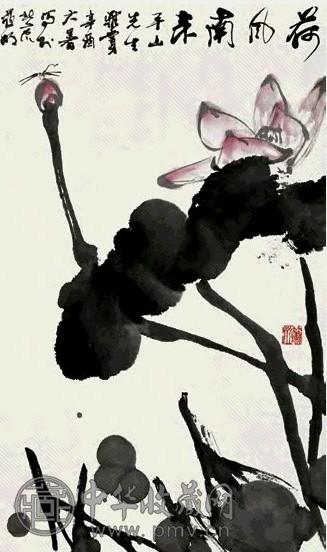 亚明 辛酉(1981年)作 荷花图 立轴 设色纸本