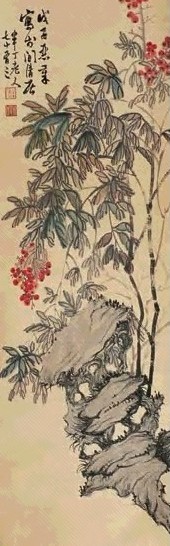 陈半丁 1948年作 花卉 立轴 设色纸本