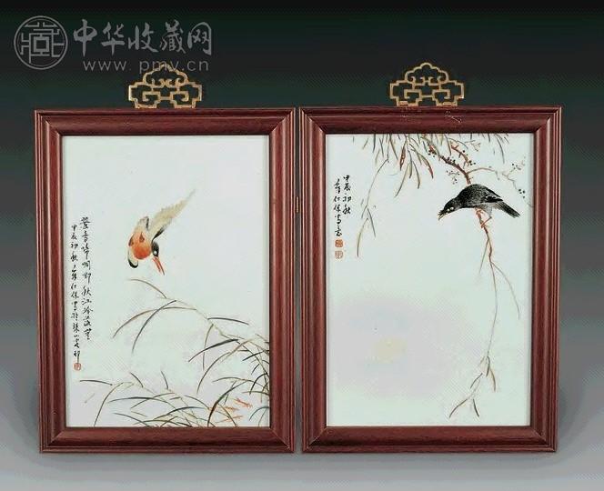 粉彩花鸟瓷挂屏(2件)