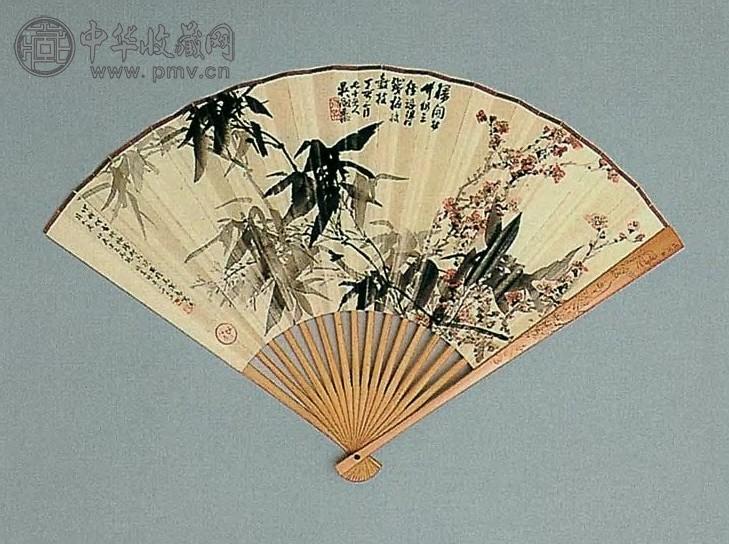 吴徵 1947年作 梅竹 扇面 设色纸本