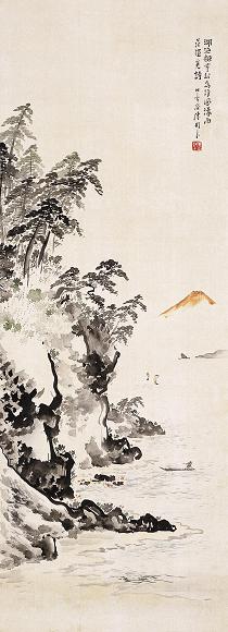 陈树人 1942年作 湖海潇雨图 立轴 绢本设色