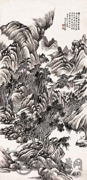 何维朴 1918年作 陡壑密林图 立轴 设色纸本