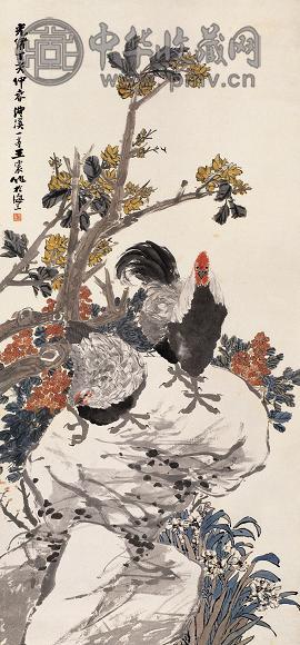 王震 1887年作 大吉图 立轴 设色纸本
