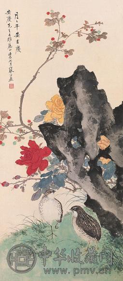 江寒汀 壬辰(1952年)作 平安吉庆 立轴 设色纸本