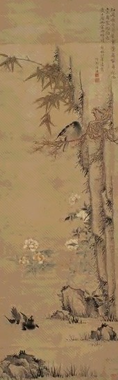 王昱(款) 花鸟 立轴 设色纸本