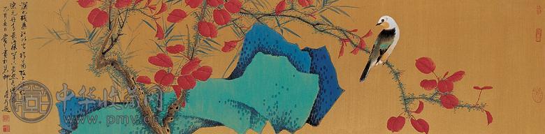陈舜今 2005年作 花鸟 镜心 金笺