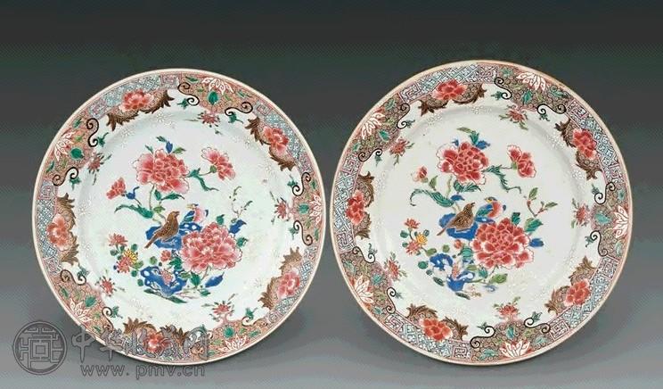清乾隆 粉彩花鸟盆(1对)