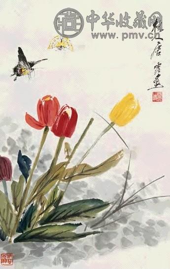 唐云 花蝶图 镜心 设色纸本