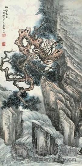 陆恢 松壑鸣泉 立轴 设色纸本