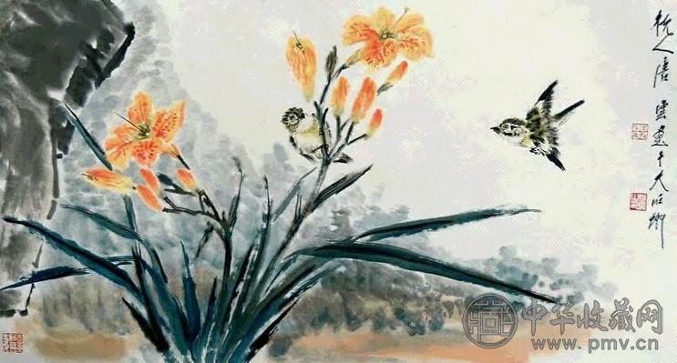 唐云 花鸟 镜心 设色