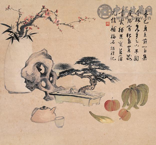 钱振锽 吴青霞 房虎卿 等 清供图 立轴 设色纸本