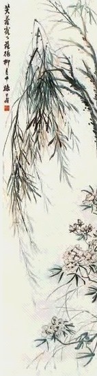胡公寿 柳下芙蓉 立轴 纸本