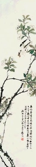 倪耘 花鸟 立轴 设色纸本