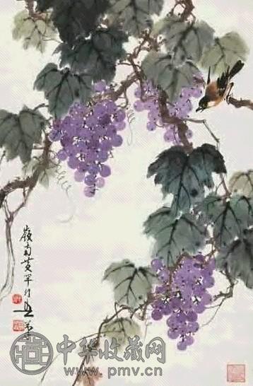 黄幻吾 葡萄小鸟 立轴