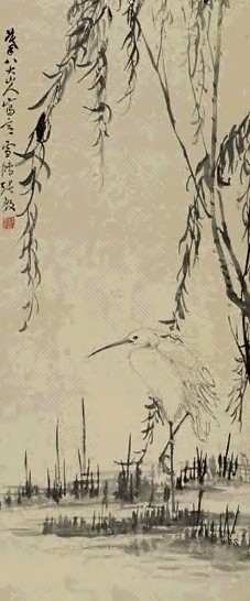 张敔 柳塘鹭鸶 立轴 水墨纸本