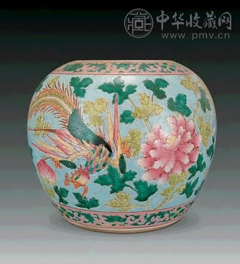 民国 粉彩凤凰牡丹纹坛