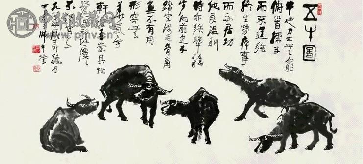 李可染 五牛图镜心水墨纸本