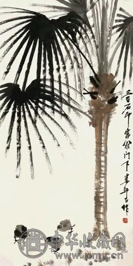 娄师白 乔木雏鸡 图轴 纸本设色