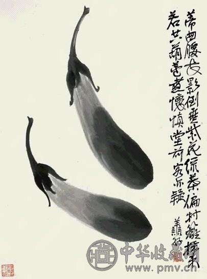 张善孖 双茄 立轴 水墨纸本