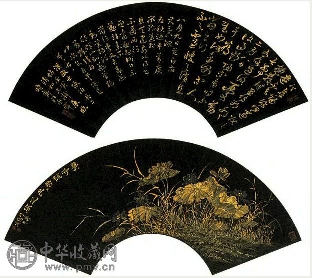 汪承霈 书画合壁 扇面 设色纸本