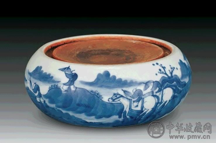 清光绪 青花山水砚