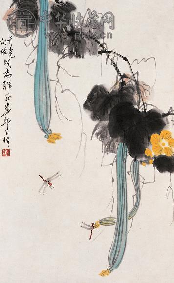 娄师白 丝瓜蜻蜓 镜心 设色纸本