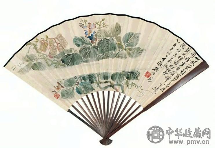 樊浩霖 1945年作 豆荚肥 成扇 设色纸本